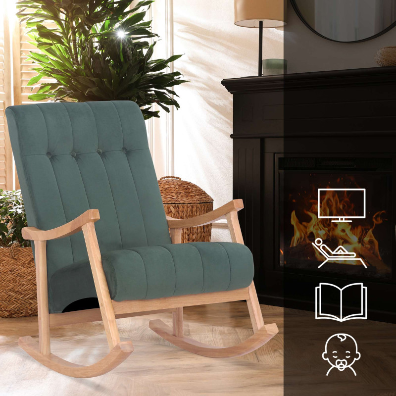 Sillón mecedora de terciopelo Saltillo natural/verde